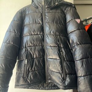 GUESS Black Puffer Jacket with Logo Patch